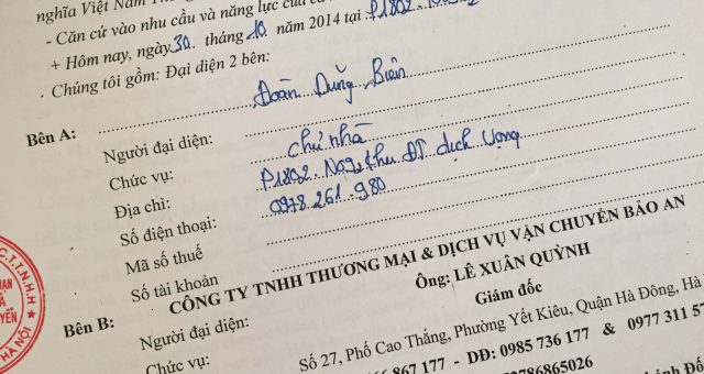 Khách hàng Đoàn Dũng Biên tại Dịch Vọng Cầu Giấy, Hà Nội