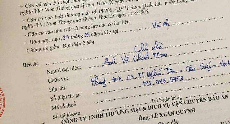 Khách hàng Vũ Thành Nam tại TT Nghĩa Tân, Cầu Giấy, Hà Nội